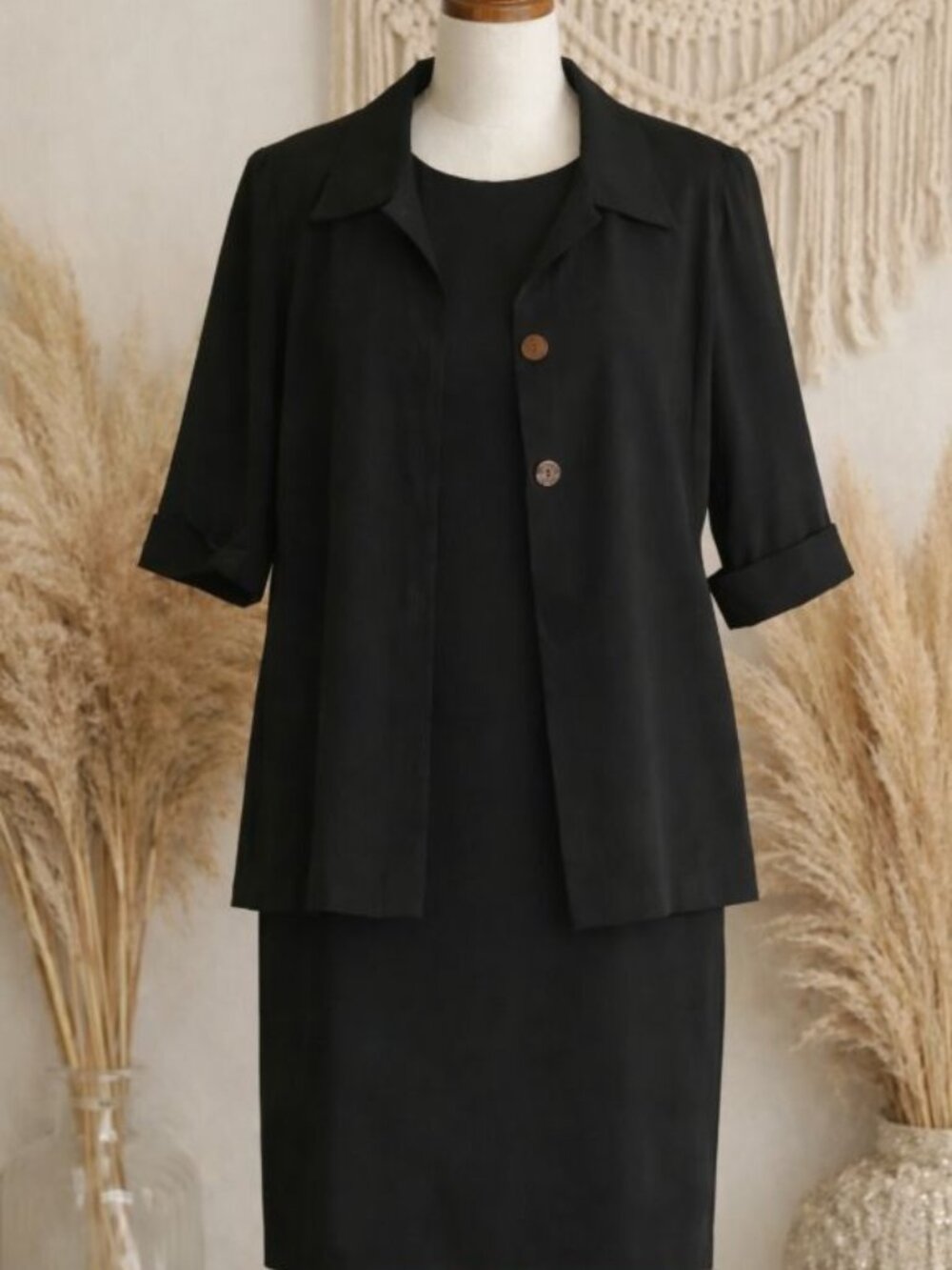 Vintage 90s D.J. Summers Black 2‑Piece Dress Set 14 Minimalist Quiet Luxury